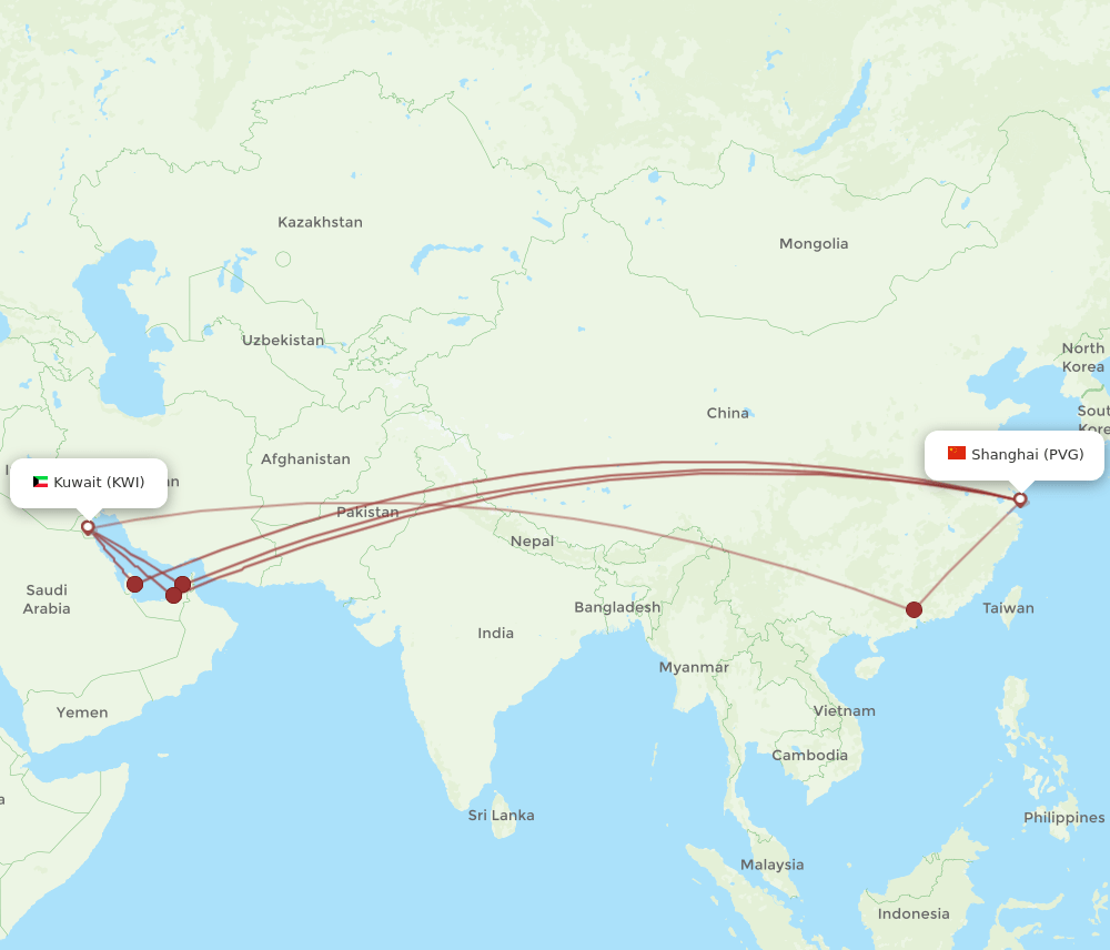 PVG-KWI flight routes