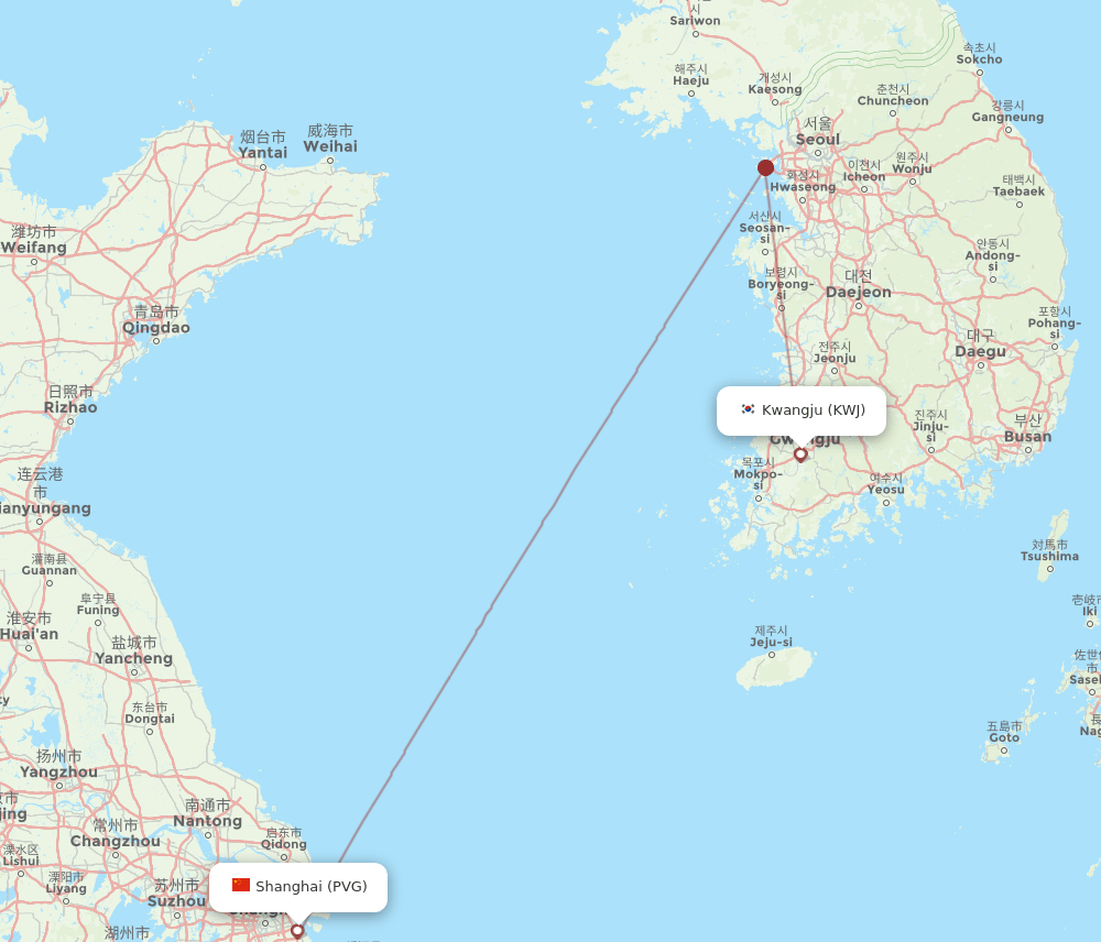 PVG-KWJ flight routes