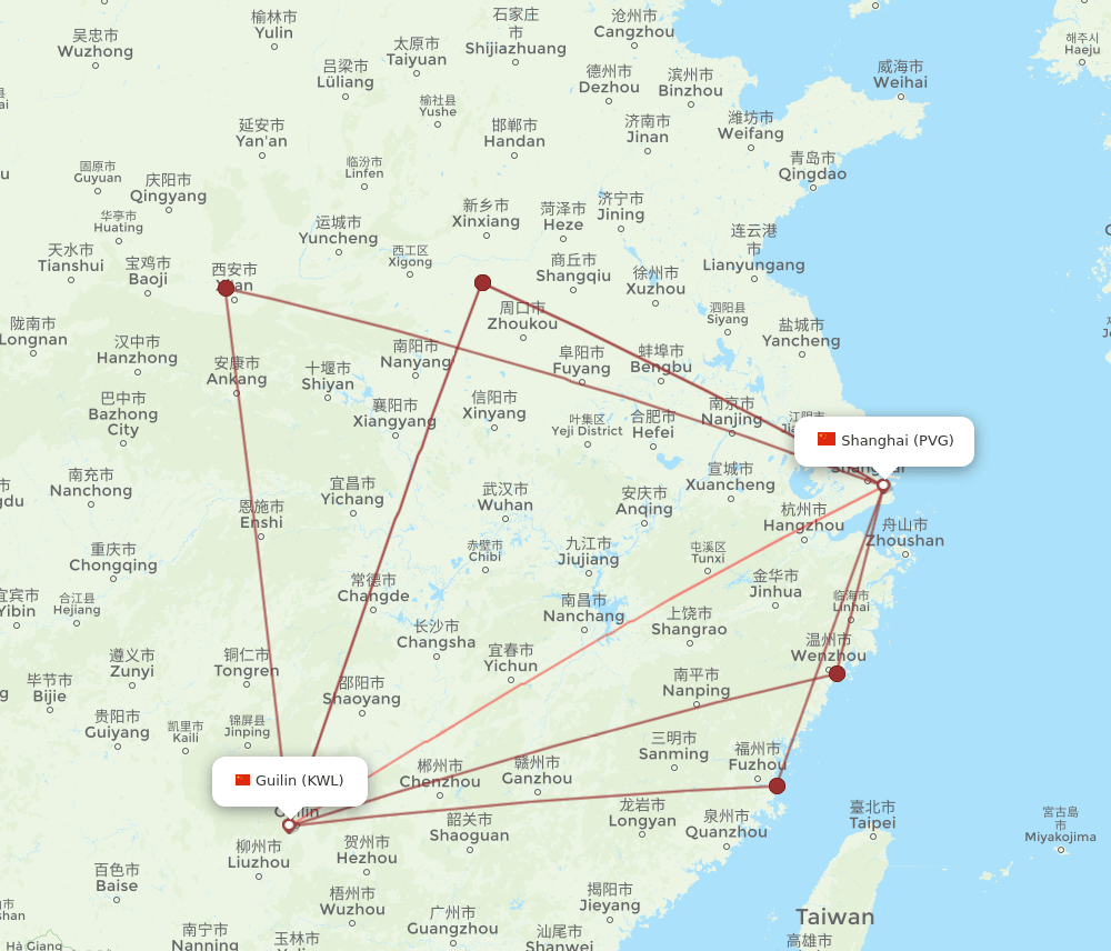 PVG-KWL flight routes