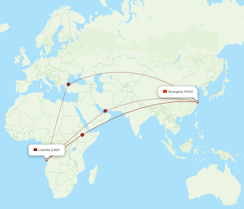 PVG-LAD flight routes