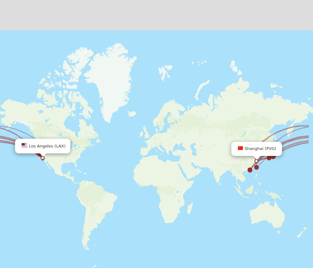 PVG to LAX flights and routes map