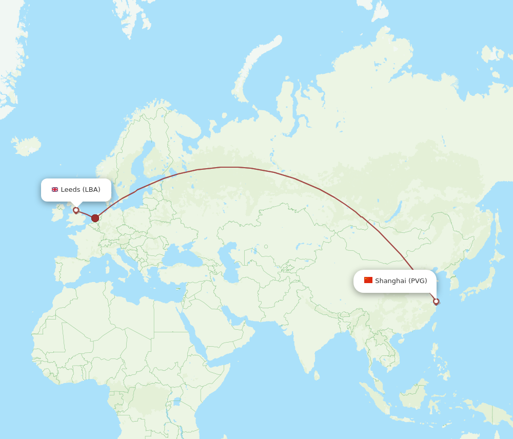 PVG to LBA flights and routes map