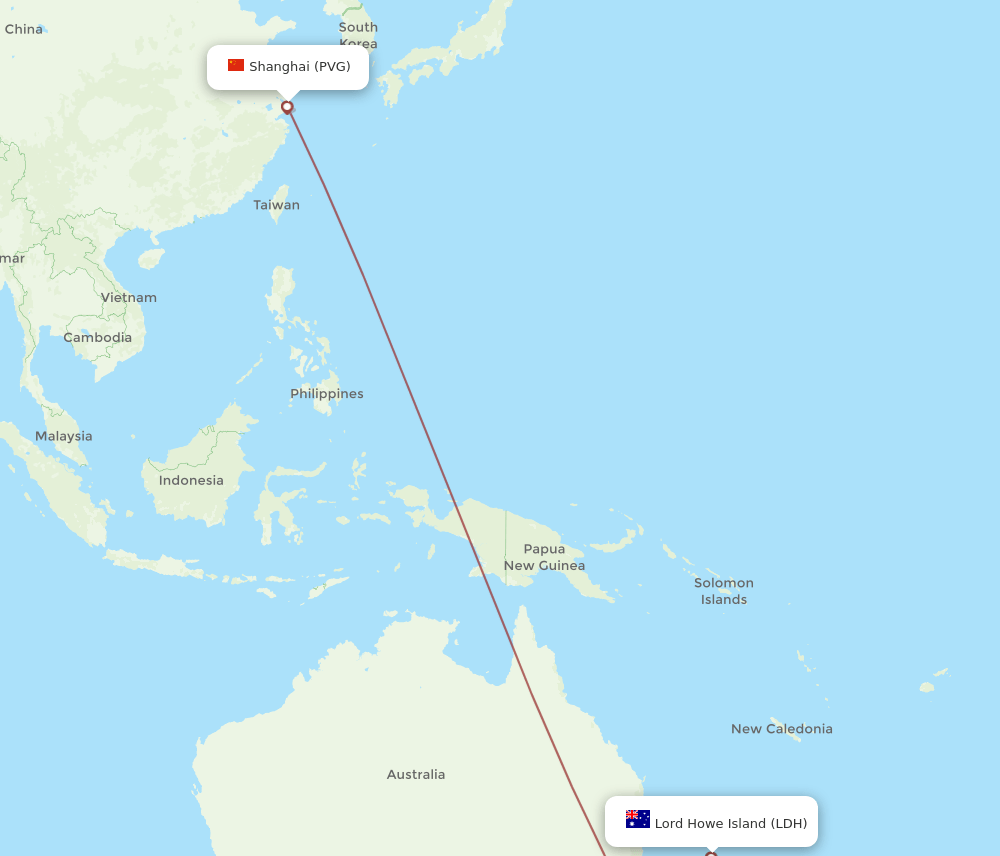 PVG to LDH flights and routes map
