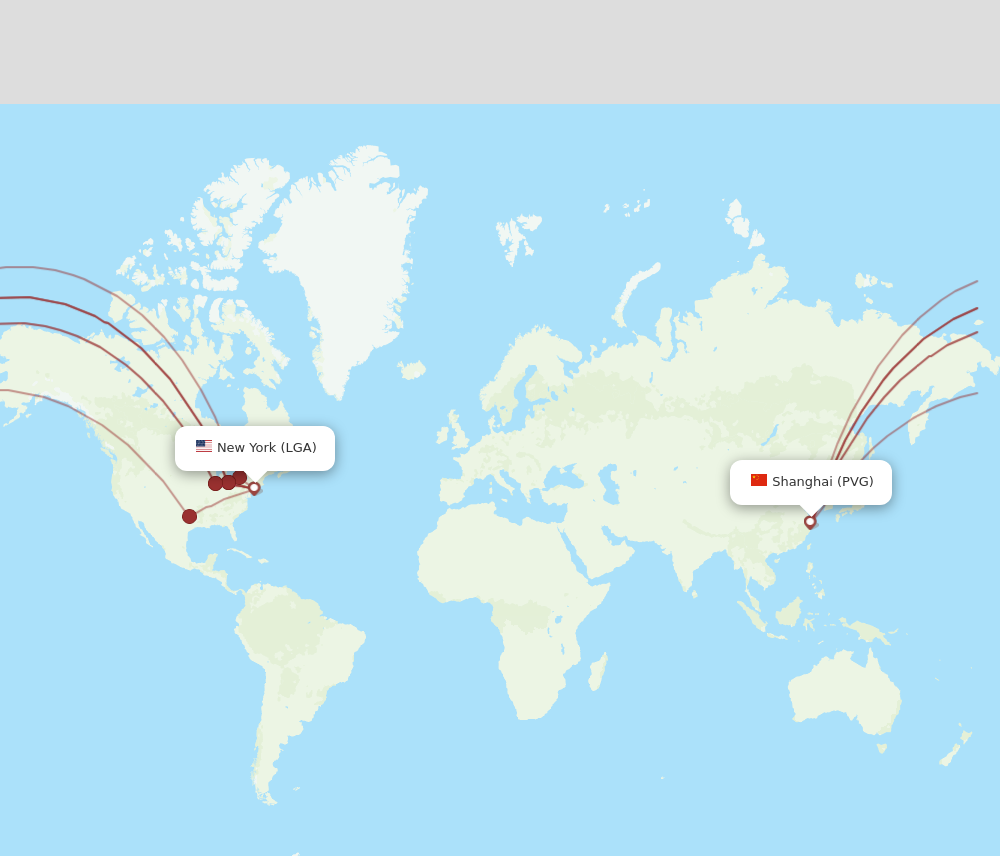 PVG to LGA flights and routes map