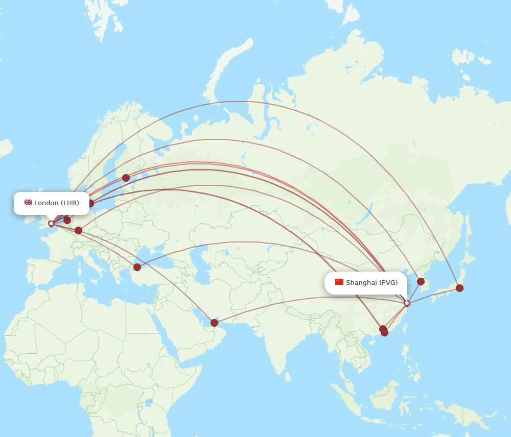 PVG to LHR flights and routes map
