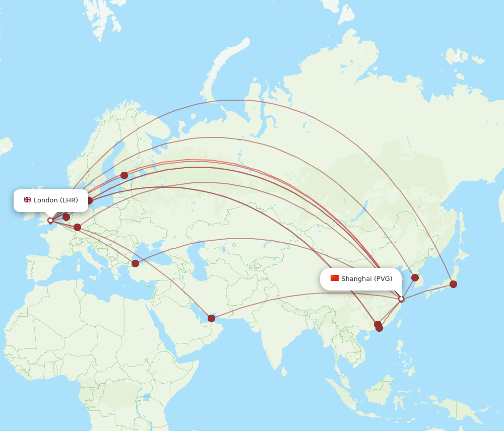 PVG-LHR flight routes