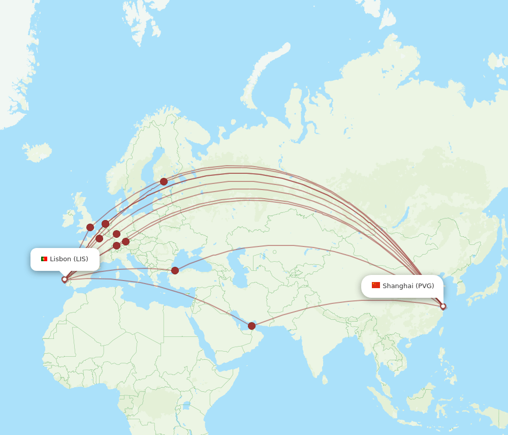 PVG-LIS flight routes