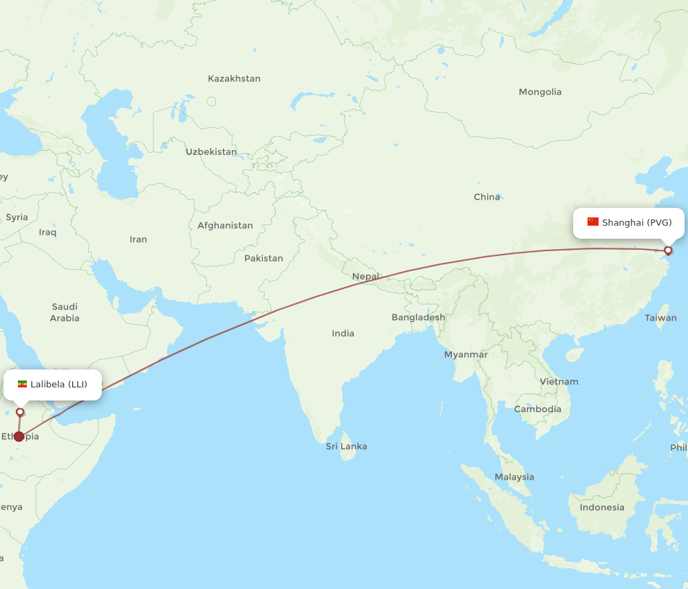PVG-LLI flight routes