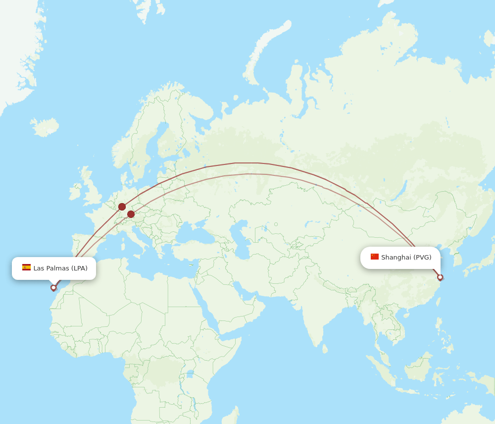 PVG-LPA flight routes