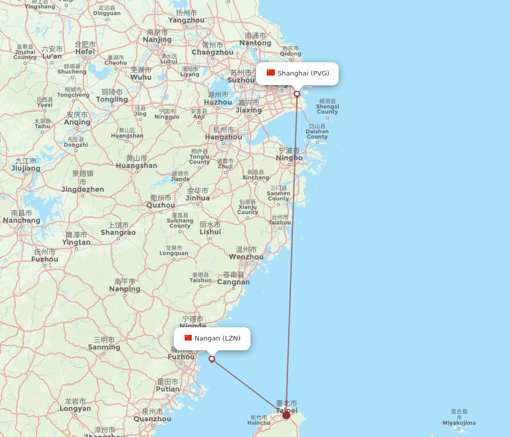 PVG-LZN flight routes