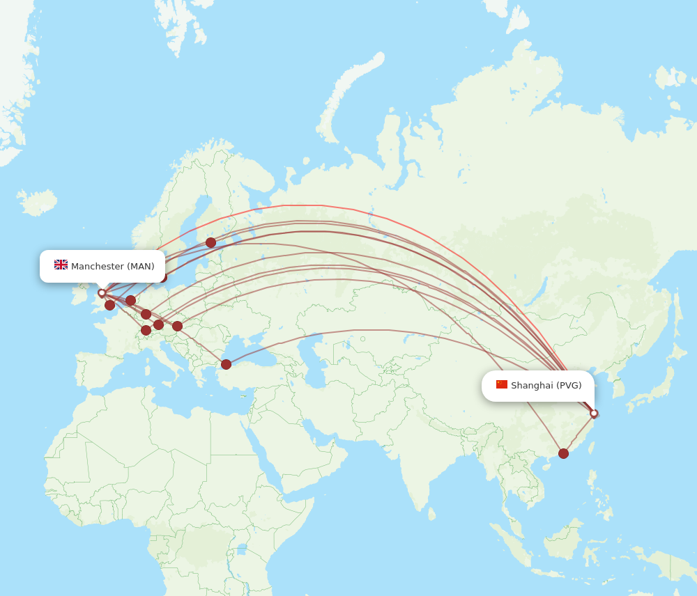 PVG to MAN flights and routes map