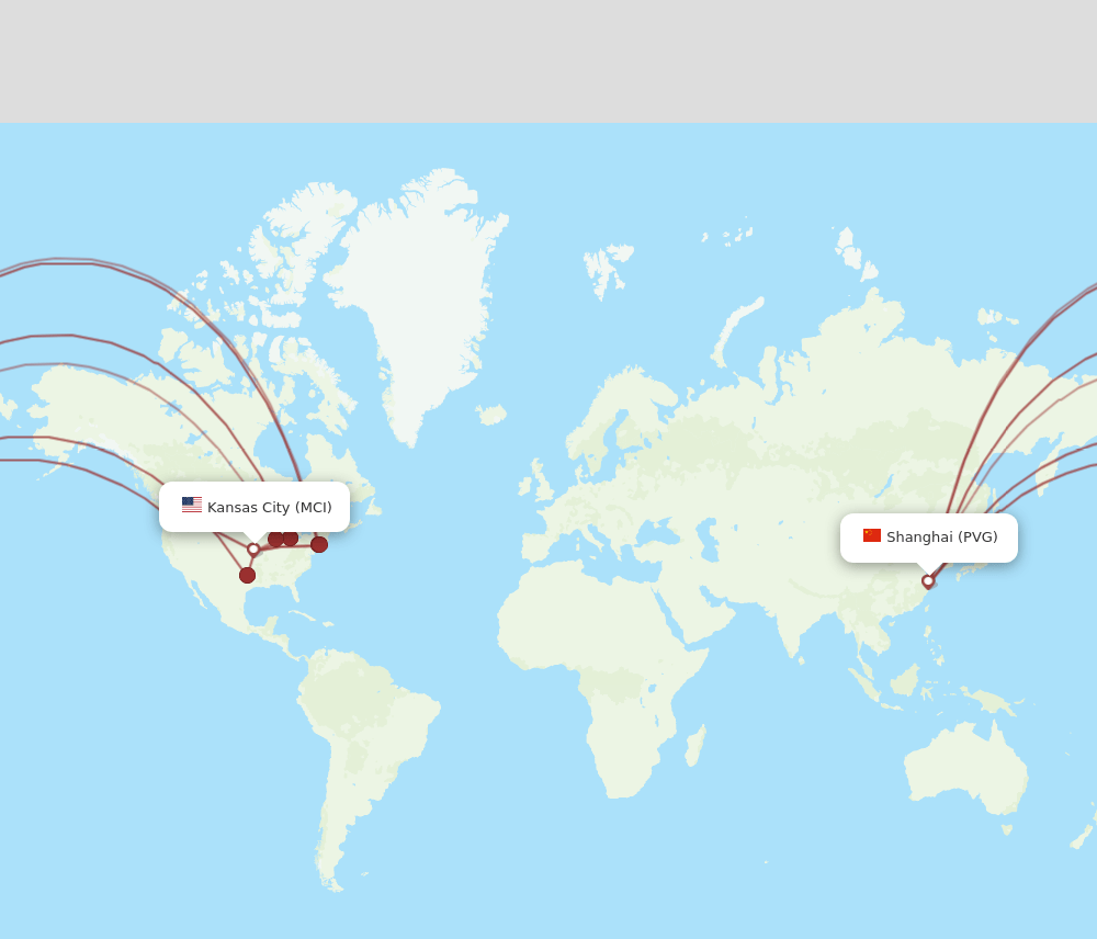 PVG to MCI flights and routes map