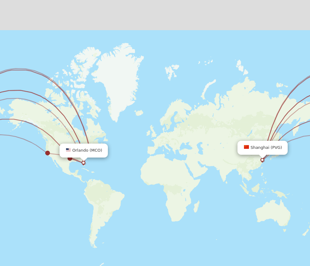 PVG to MCO flights and routes map