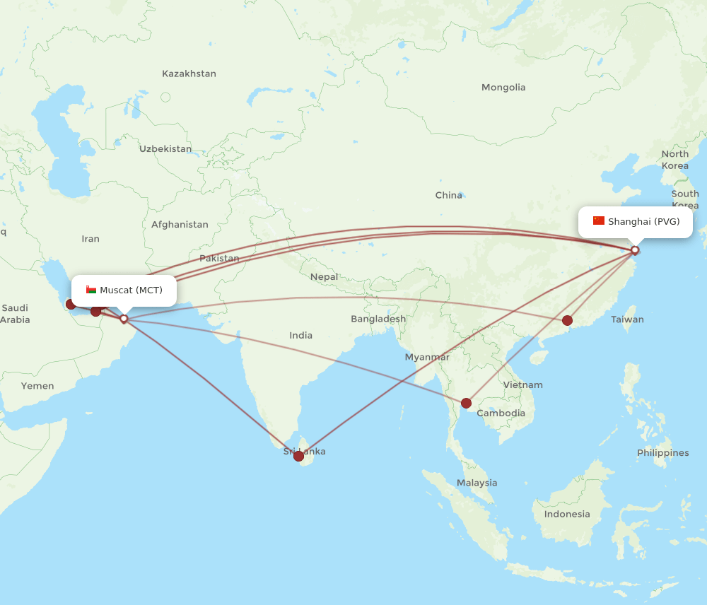 PVG-MCT flight routes