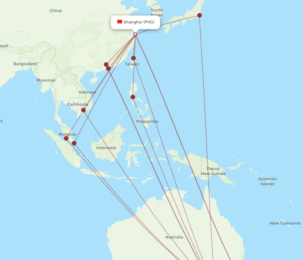 PVG to MEL flights and routes map