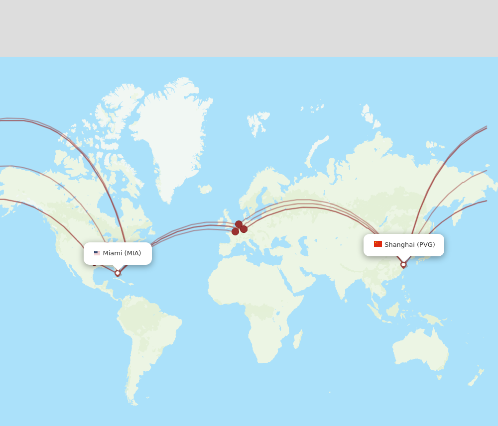 PVG to MIA flights and routes map
