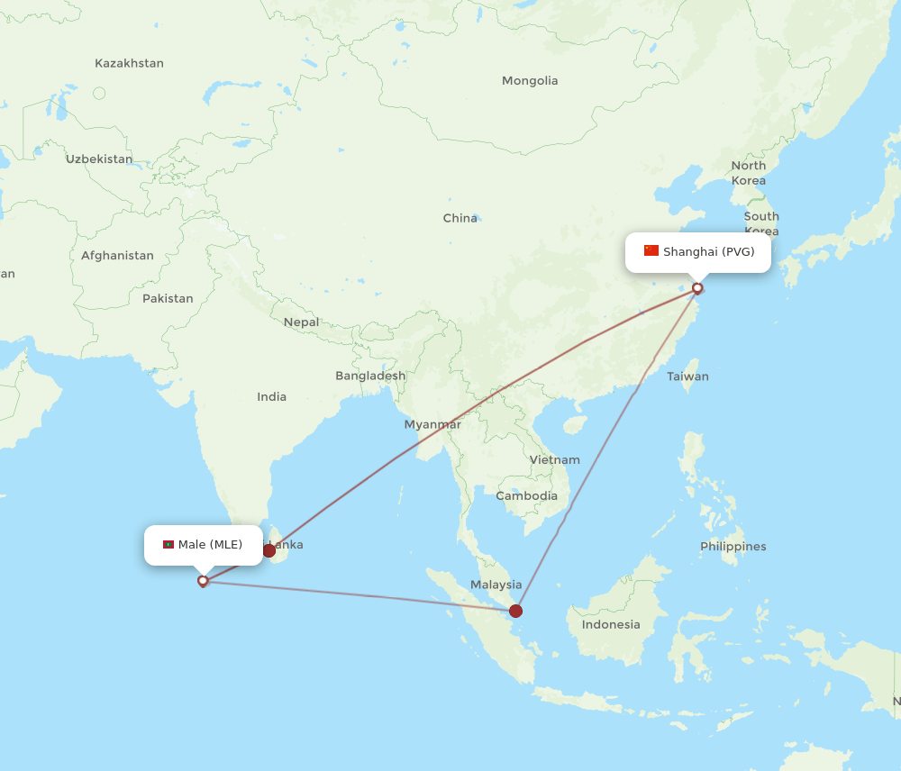 PVG-MLE flight routes