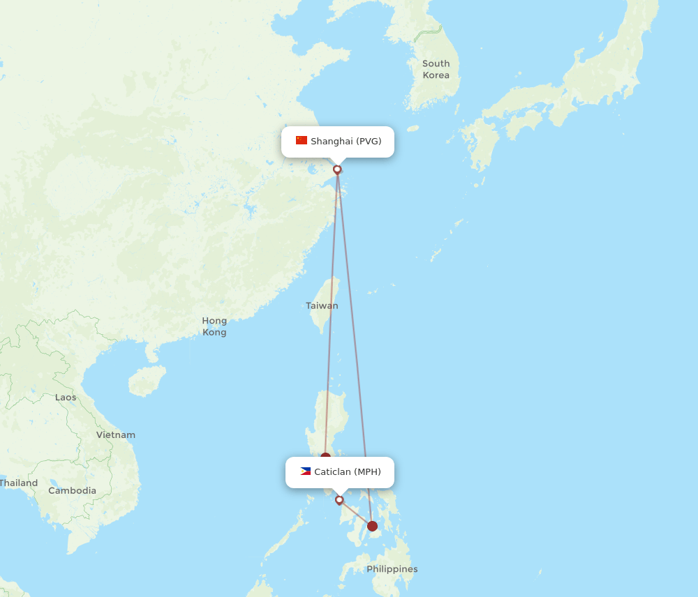 PVG to MPH flights and routes map