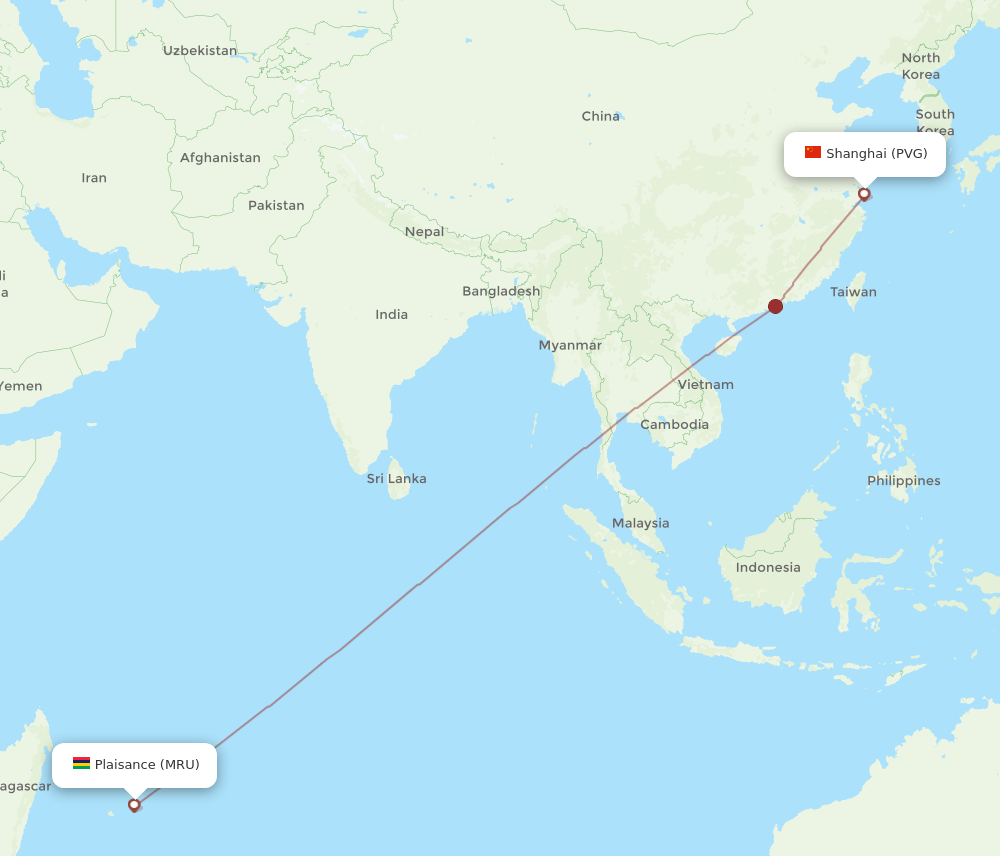 PVG-MRU flight routes