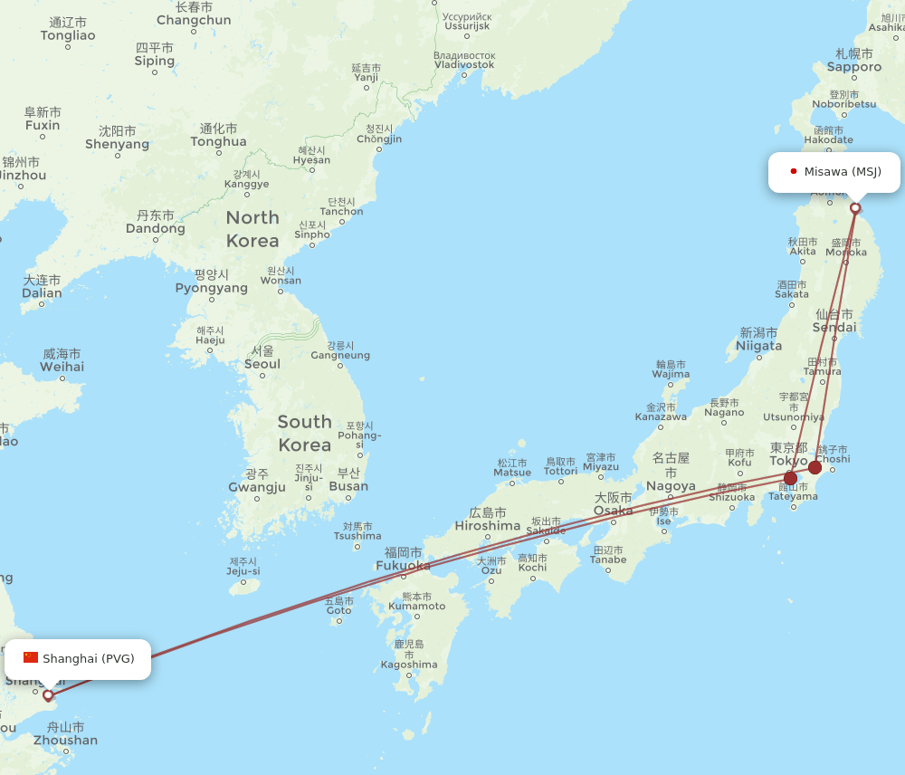 PVG-MSJ flight routes
