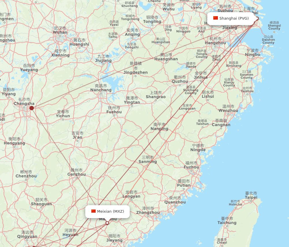 PVG-MXZ flight routes