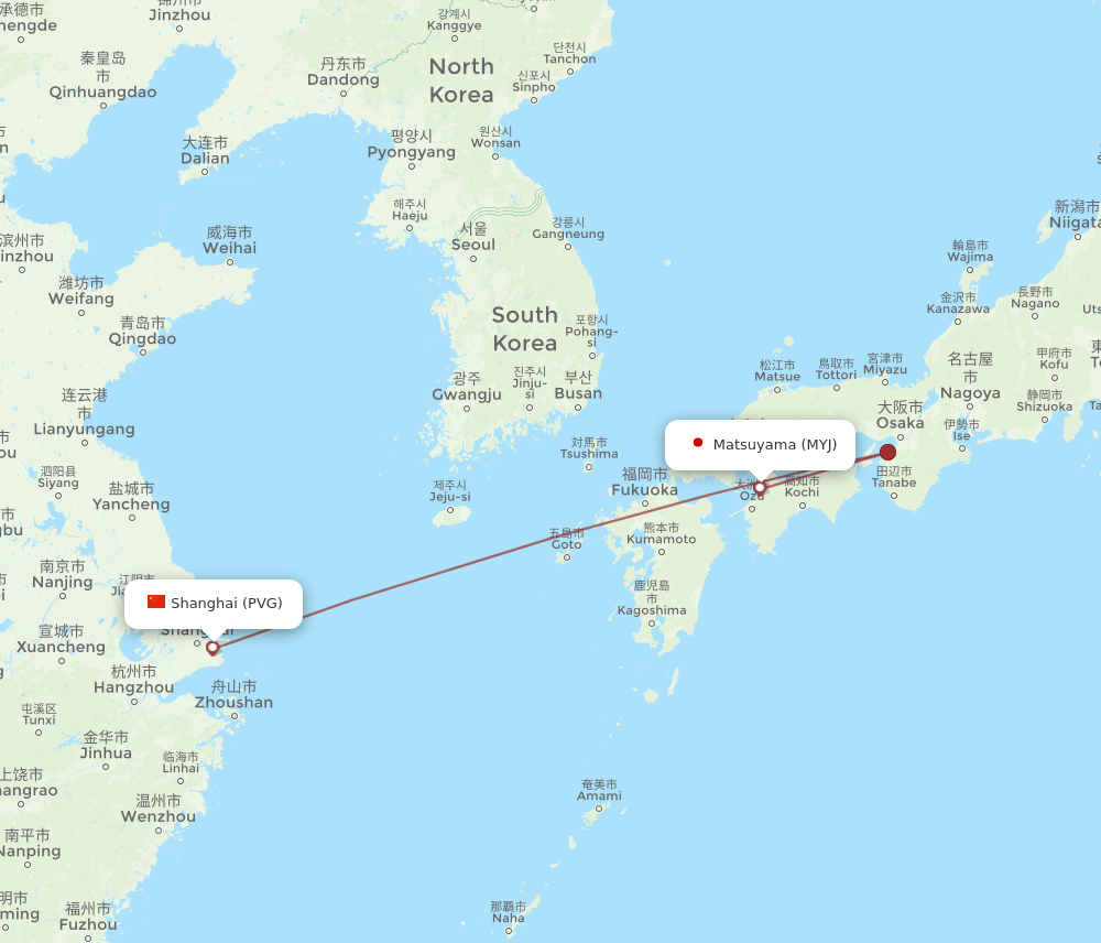 PVG-MYJ flight routes