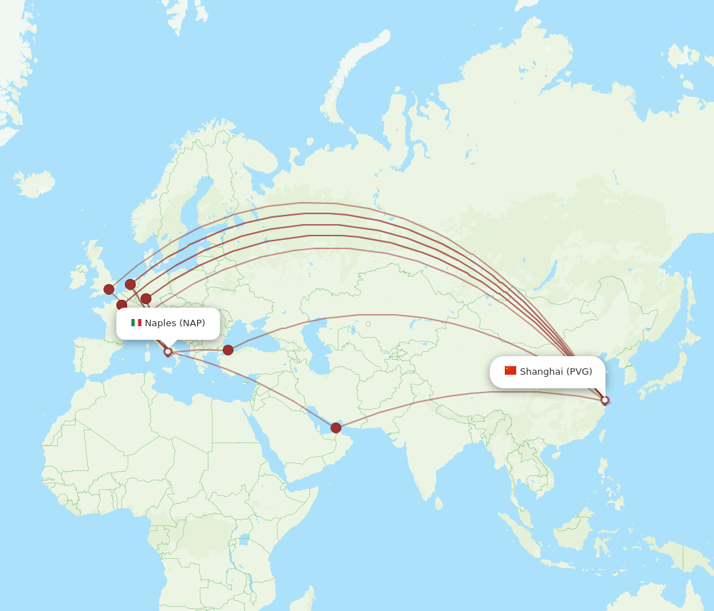 PVG to NAP flights and routes map