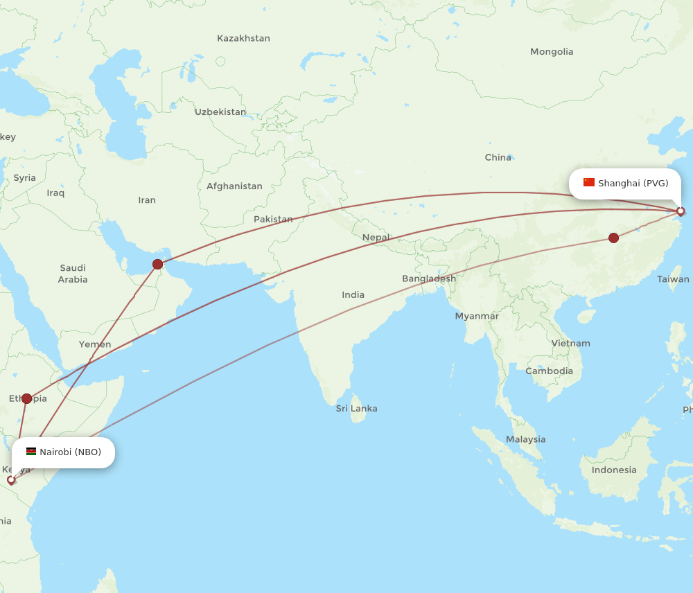 PVG-NBO flight routes
