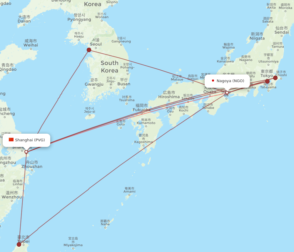 PVG to NGO flights and routes map