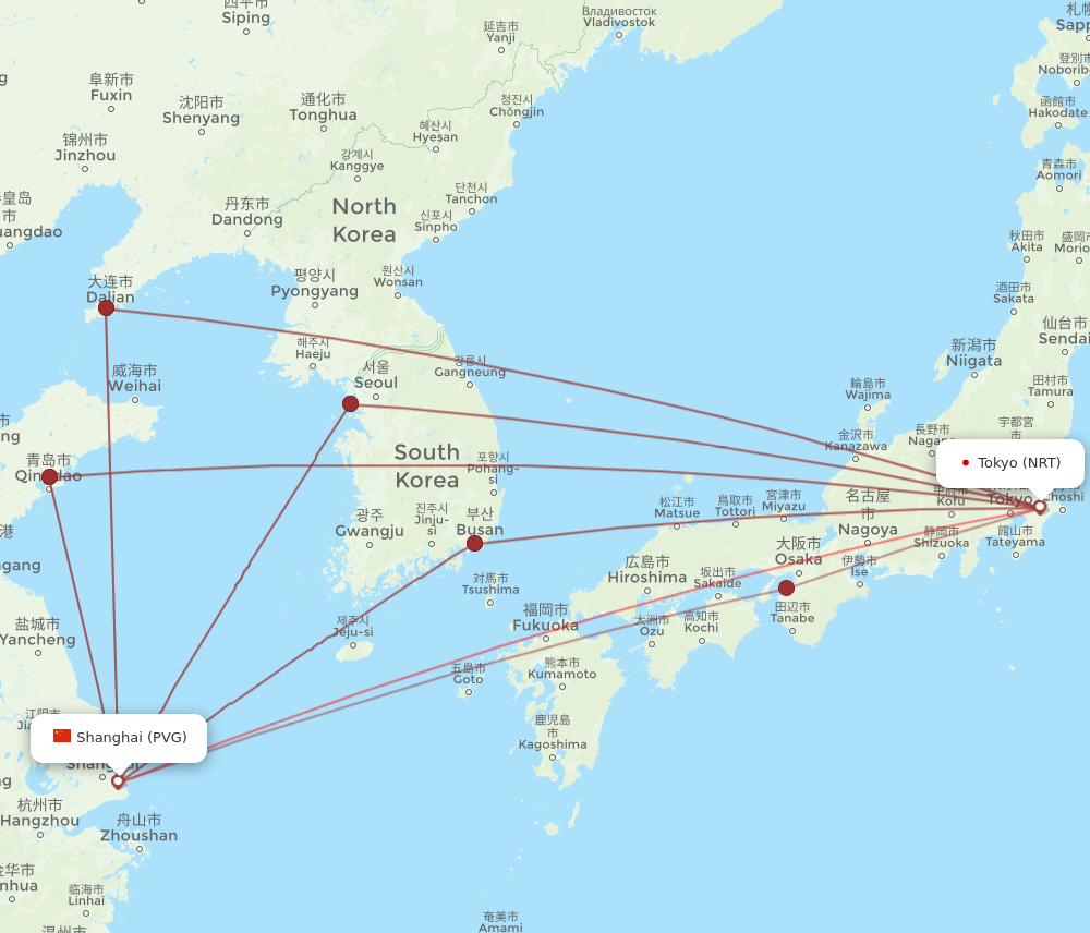 PVG to NRT flights and routes map