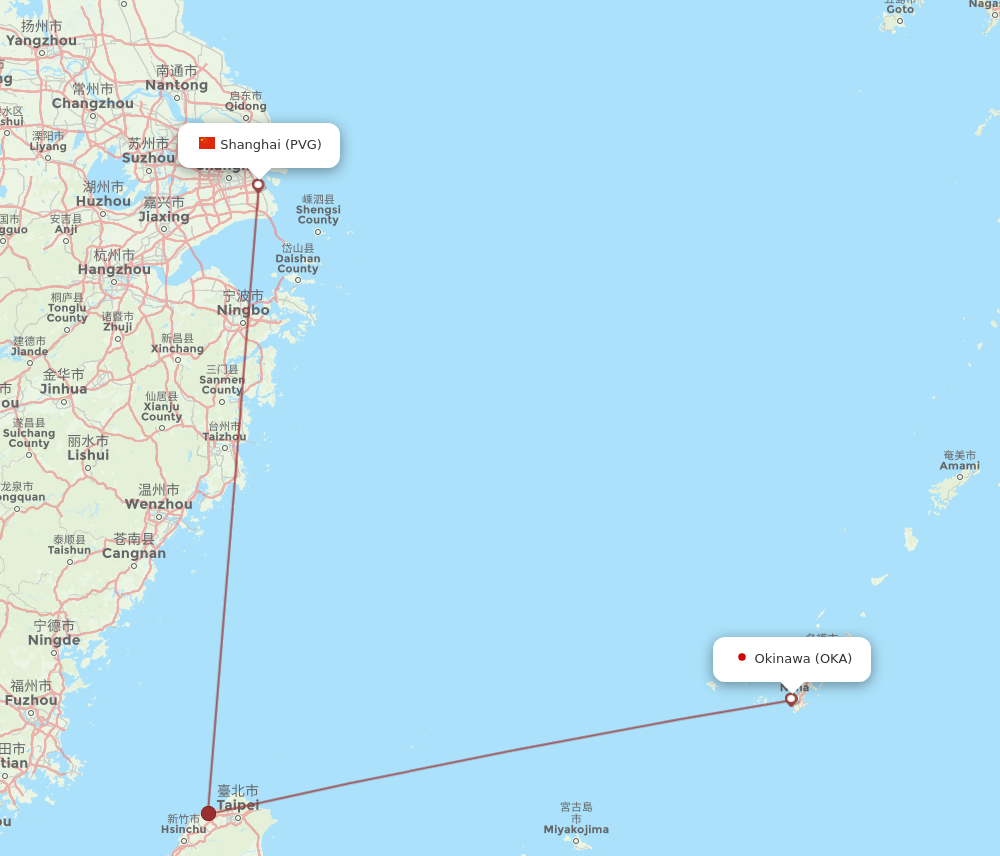 PVG-OKA flight routes