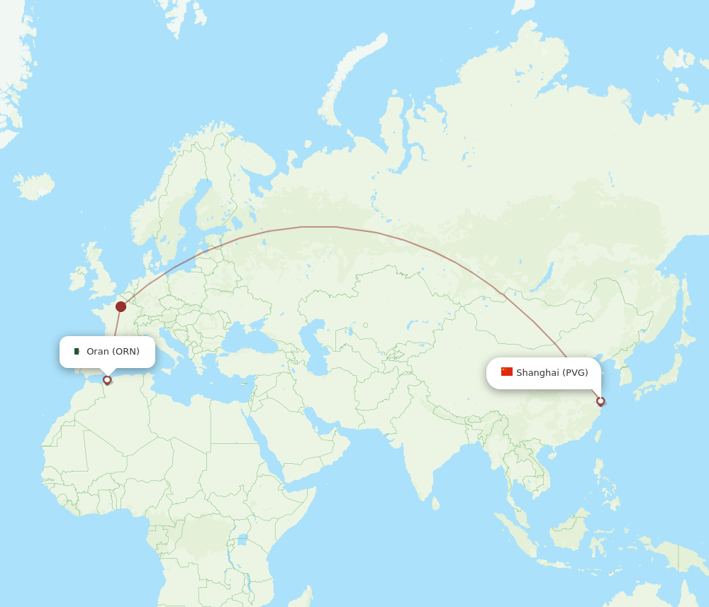 PVG to ORN flights and routes map