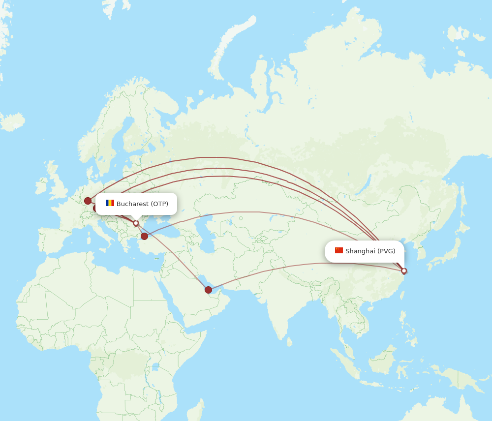 PVG to OTP flights and routes map
