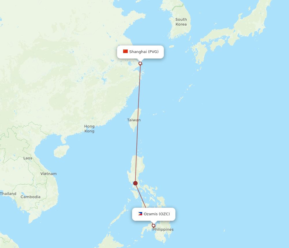 PVG-OZC flight routes