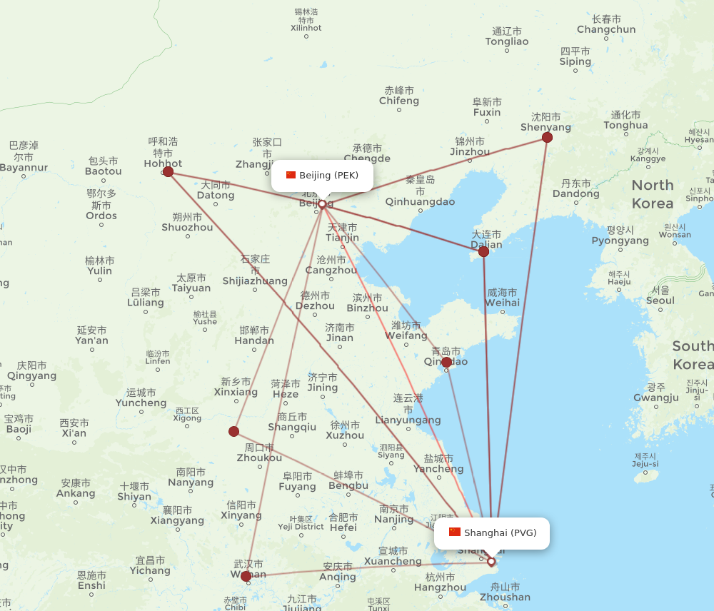 PVG to PEK flights and routes map