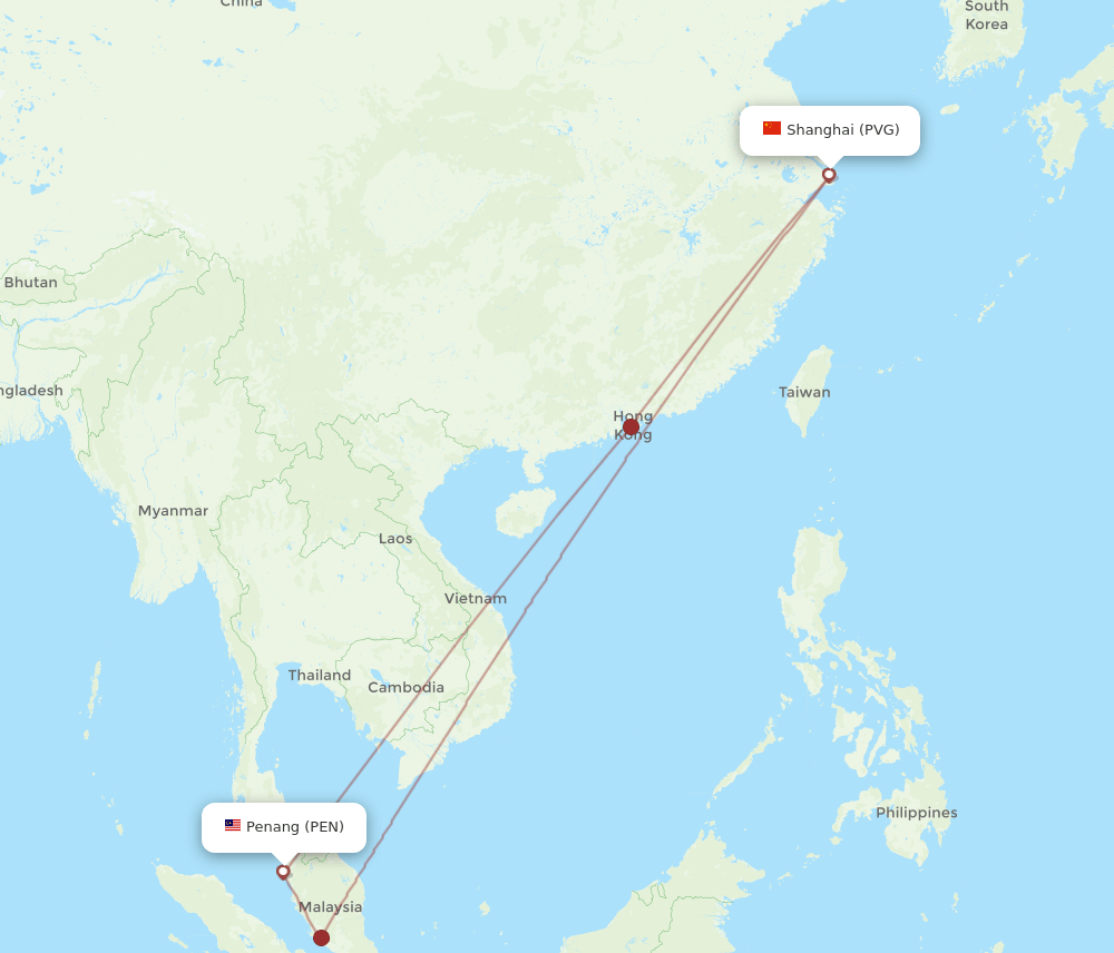 PVG to PEN flights and routes map