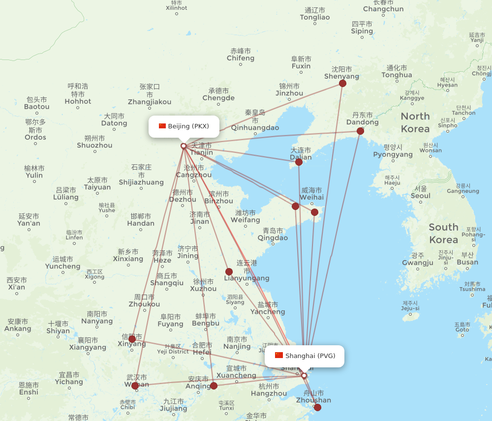 PVG to PKX flights and routes map