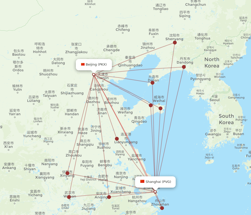 PVG to PKX flights and routes map