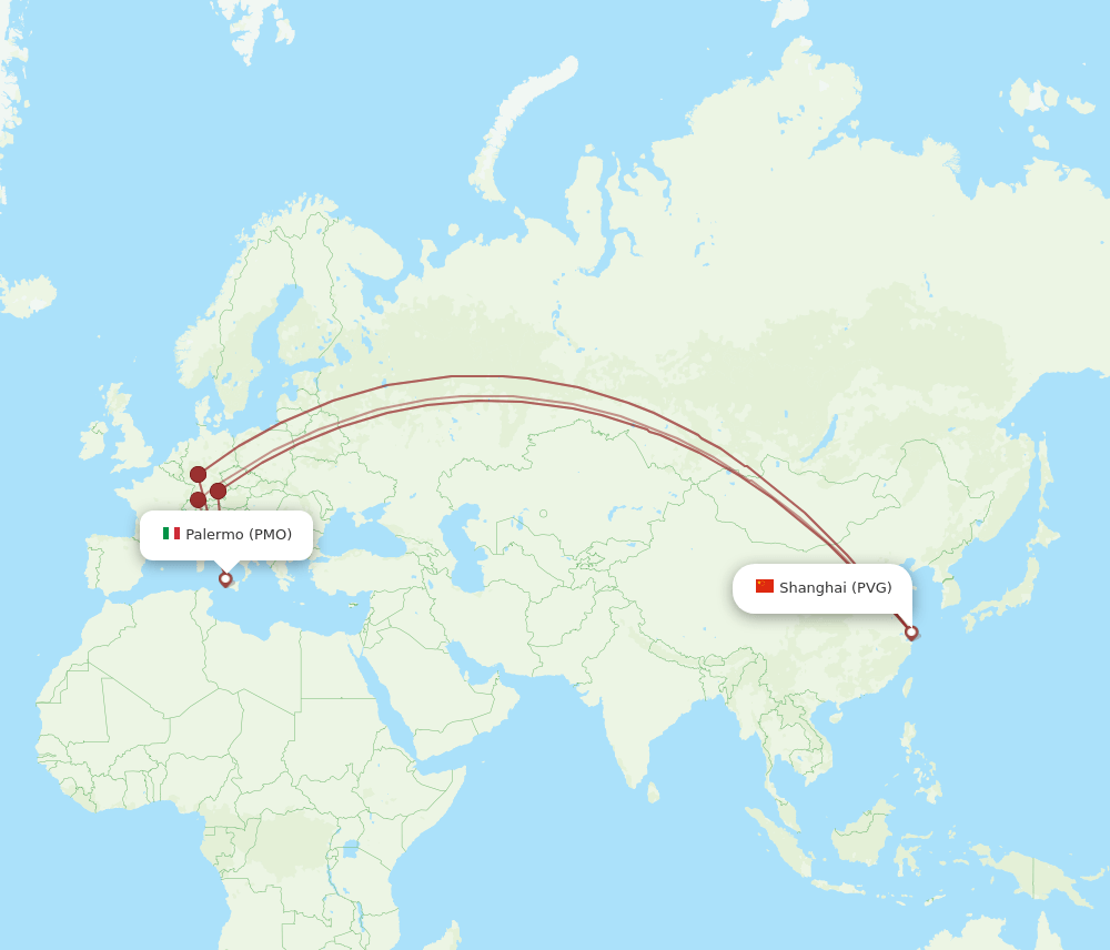 PVG-PMO flight routes