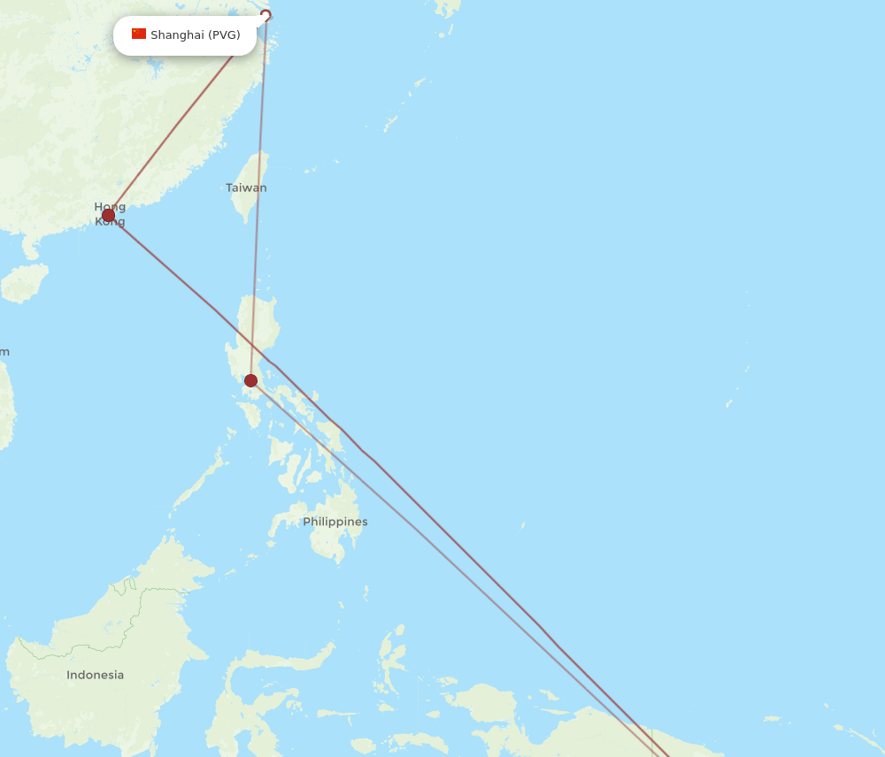 Port Moresby - Shanghai route map and flight paths