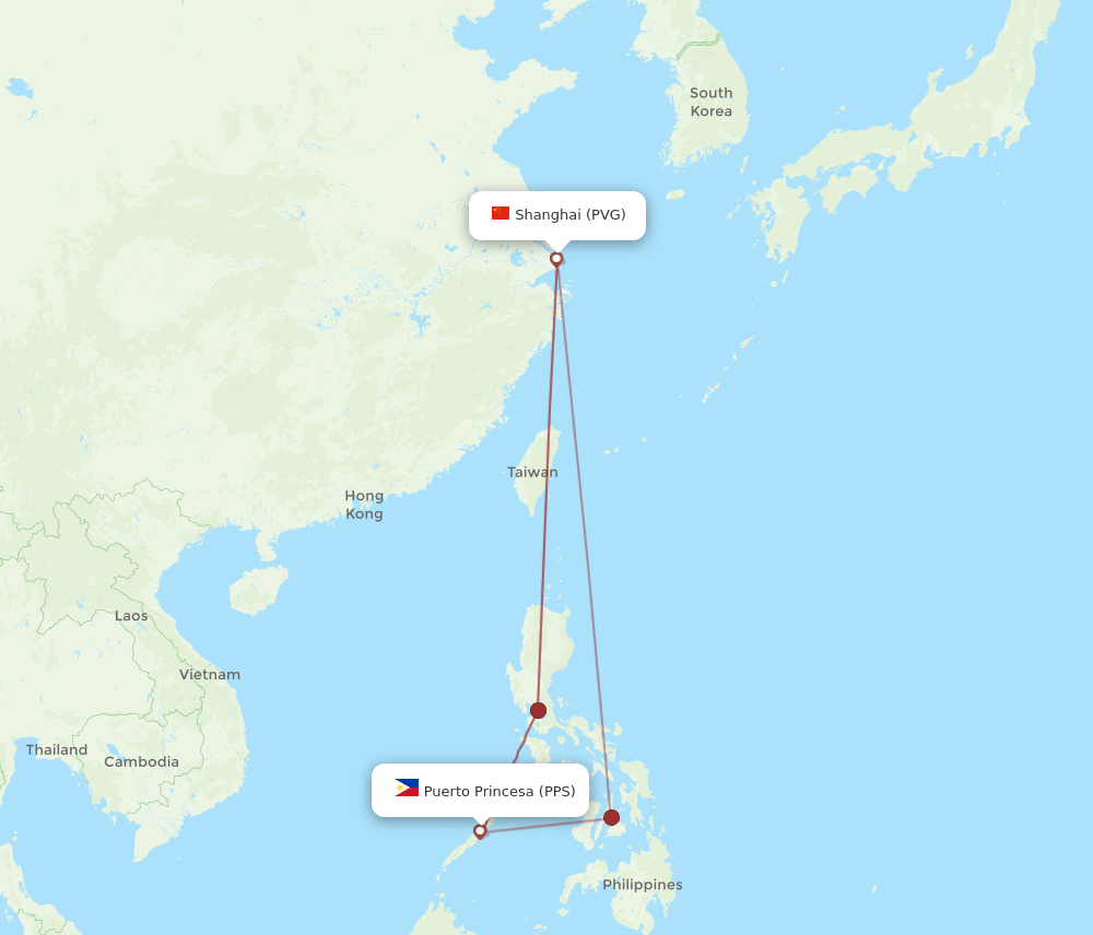 PVG-PPS flight routes