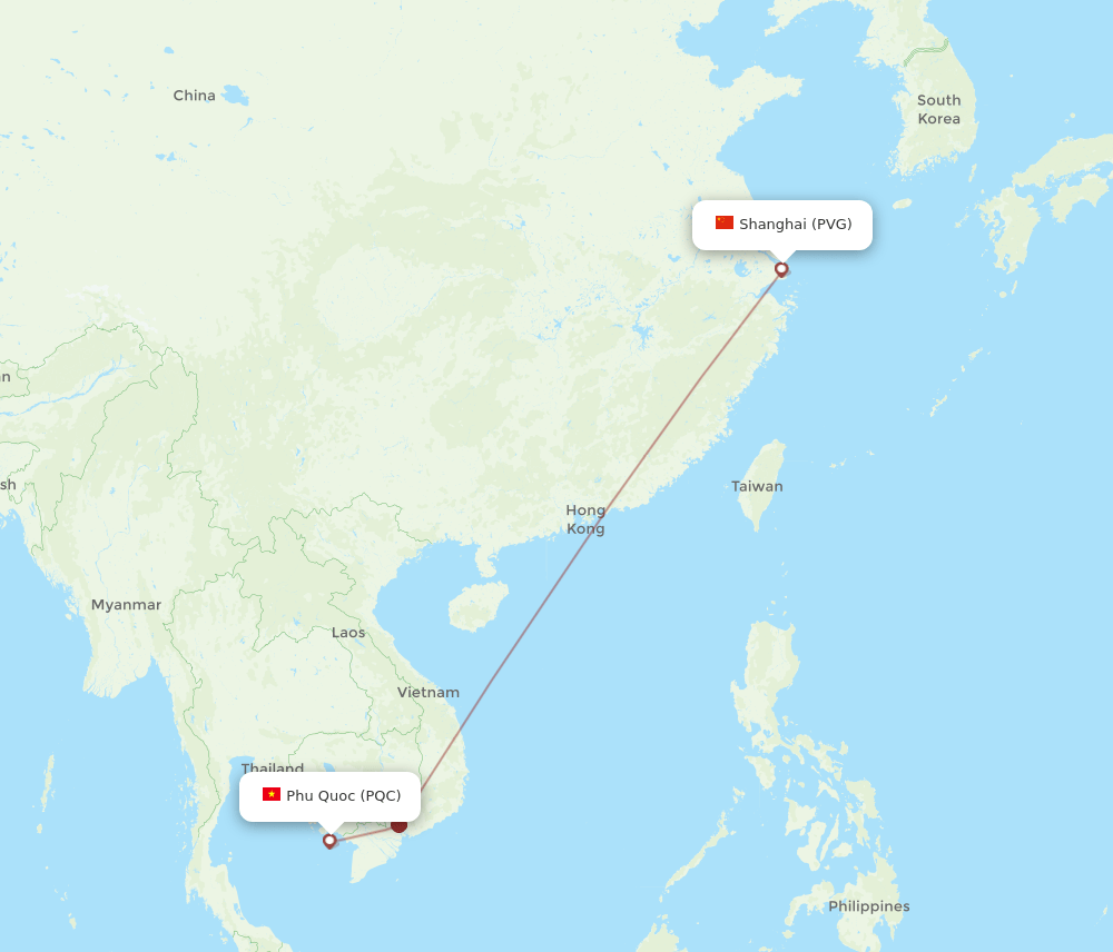 Phu Quoc - Shanghai route map and flight paths