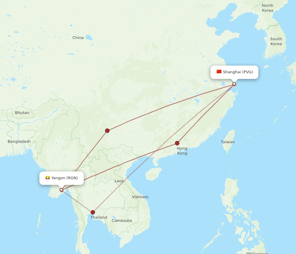 PVG-RGN flight routes