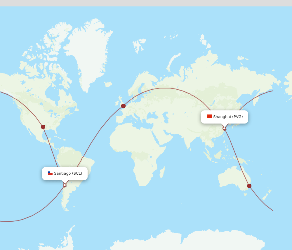 PVG to SCL flights and routes map