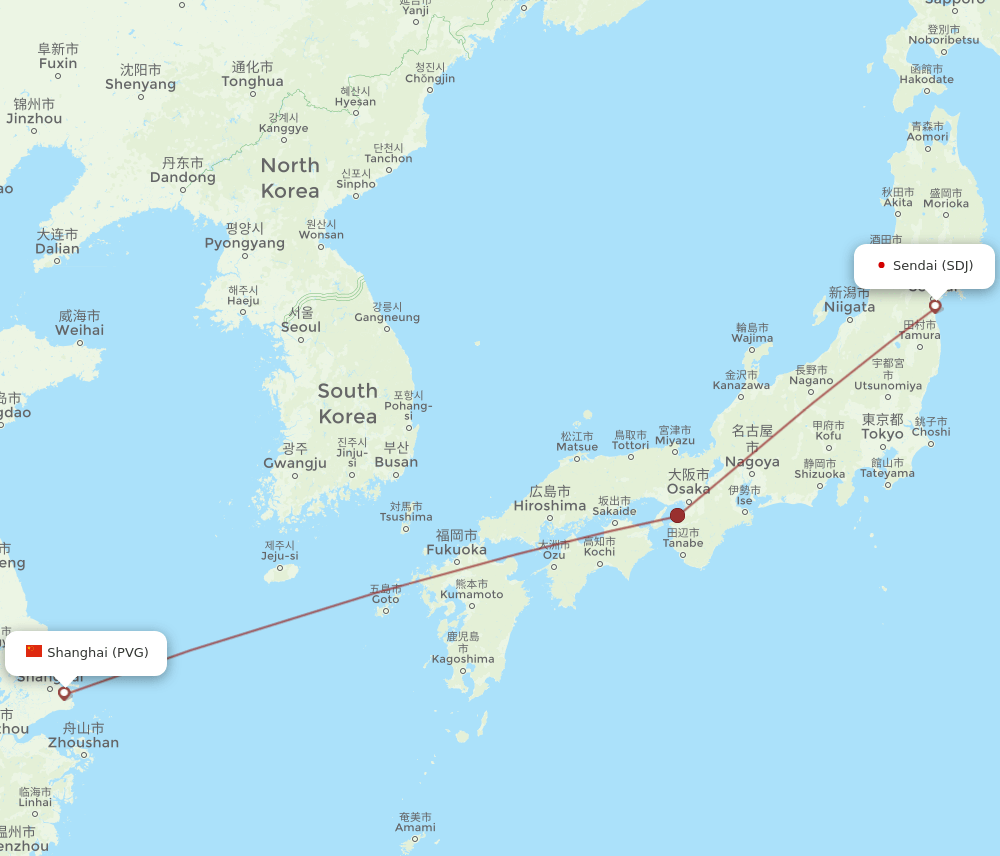 PVG to SDJ flights and routes map