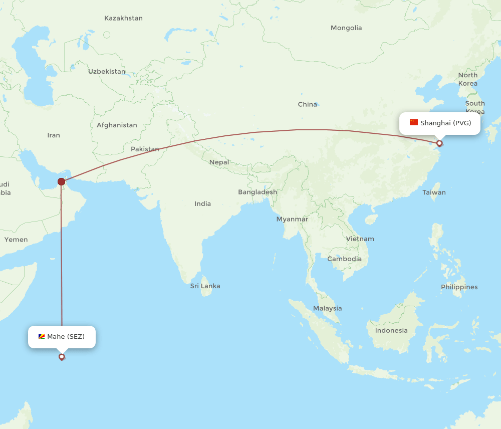 PVG to SEZ flights and routes map