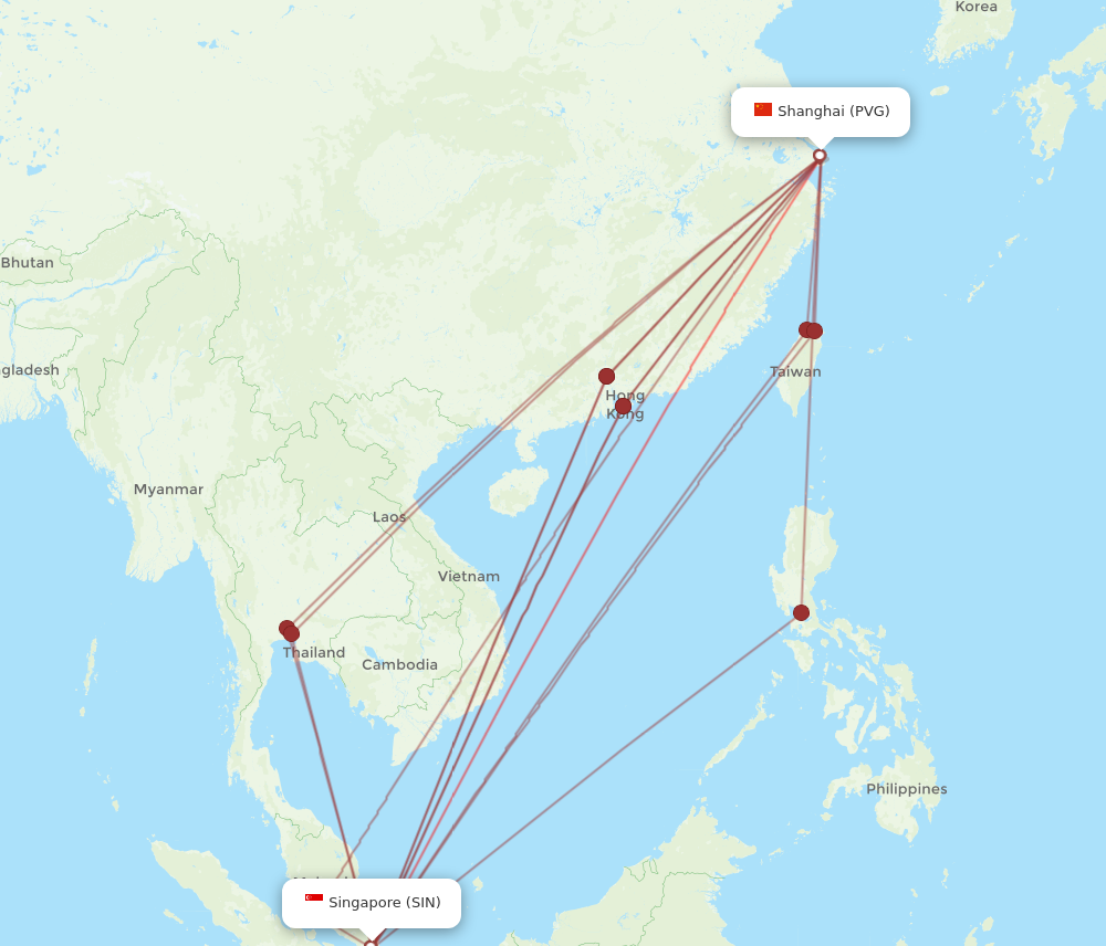 PVG to SIN flights and routes map