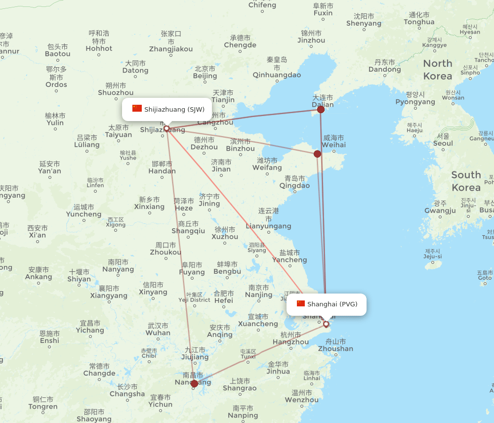 PVG to SJW flights and routes map