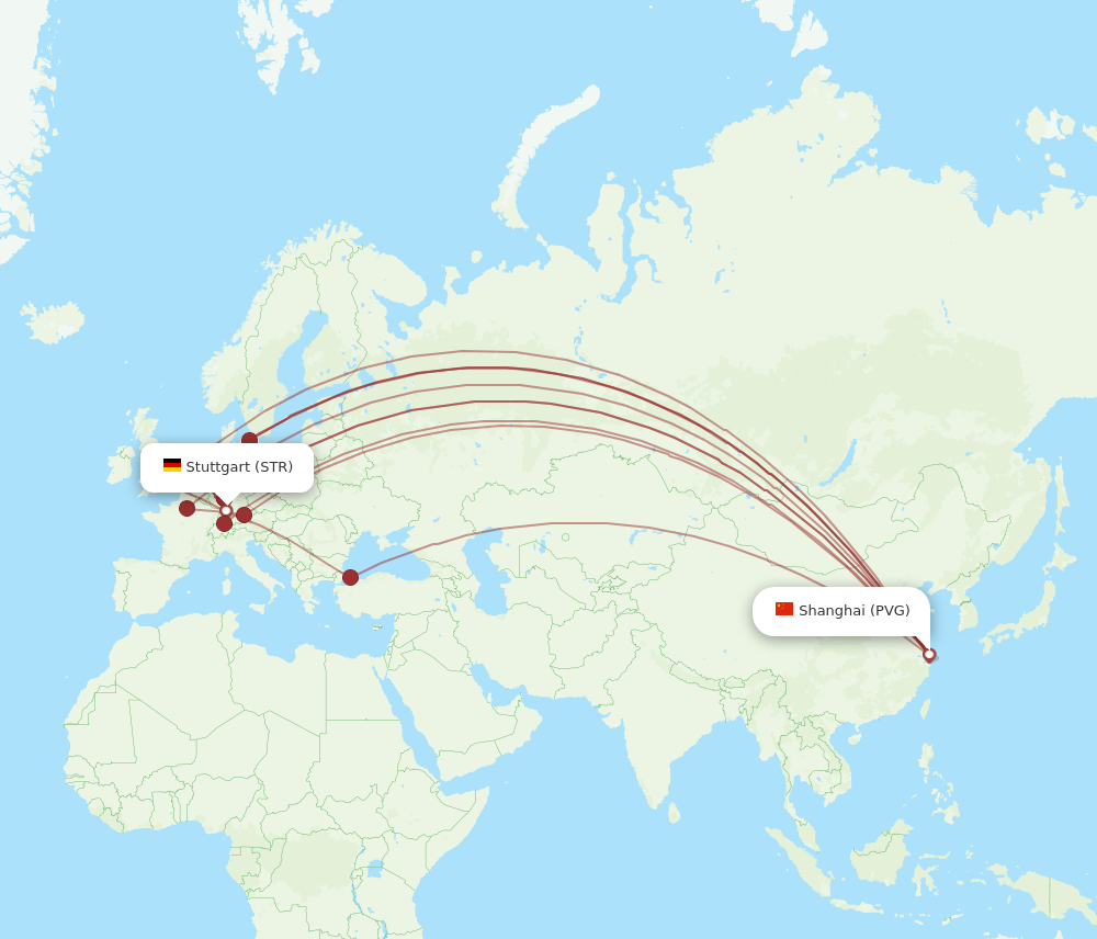 PVG to STR flights and routes map