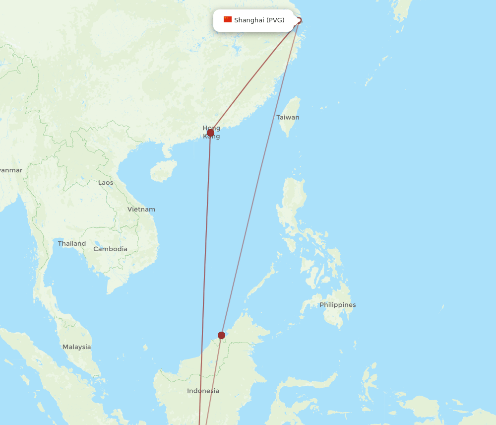 PVG to SUB flights and routes map